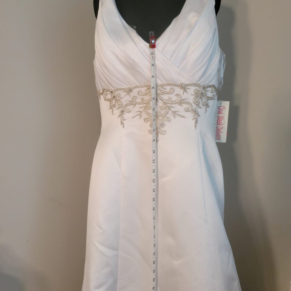 Size 18 Long A Line Wedding Dress V Neck Train Bridal Gown - Picture 11 of 16